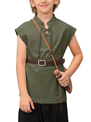 Boys Renaissance Pirate Sleeveless T Shirts Costume Kids Viking Medieval Lace Up Scottish Halloween Cosplay Tank Tops
