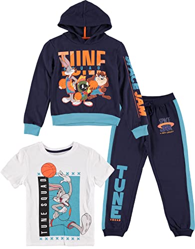 SPACE JAM boys Space Jam: a New Legacy Graphic Hoodie, T-shirt, & Jogger Sweatpant, 3-piece Athleisure Outfit Bundl T Shirt, Navy/Teal/White, 14-16 US