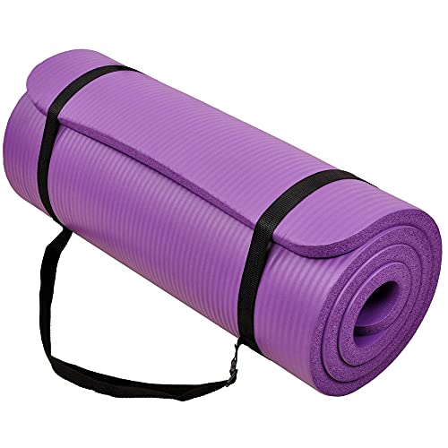 BalanceFrom All-Purpose 1-Inch Extra Thick High Density Anti-Tear Exercise Yoga Mat with Carrying Strap (Purple)