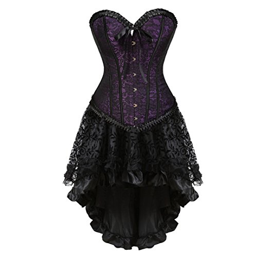Kranchungel Steampunk Corset Skirt Renaissance Corset Dress for Women Gothic Burlesque Corsets Costumes Medium Purple