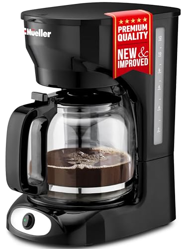 Mueller 12-Cup Drip Coffee Maker - Borosilicate Carafe, Auto-Off, Reusable Filter, Anti-Drip, Keep-Warm Function, Clear Water Level Window Coffee Machine, Ideal for Home or Office