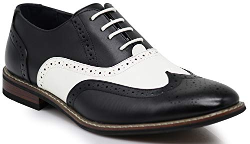 Wood8 Men's Two Tone Wingtips Oxfords Perforated Lace Up Dress Shoes (10.5, Black/White)