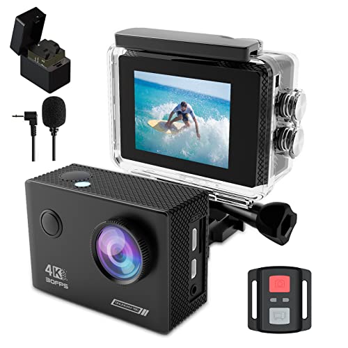 TIMNUT 4K/30fps Action Camera Waterproof - 131ft/40m Ultra HD Underwater Camera EIS, WiFi Camera 170°Wide Angle Full Sports Camera,20MP Helmet Bike Camera with 2.4G Remote Control 2 Batteries