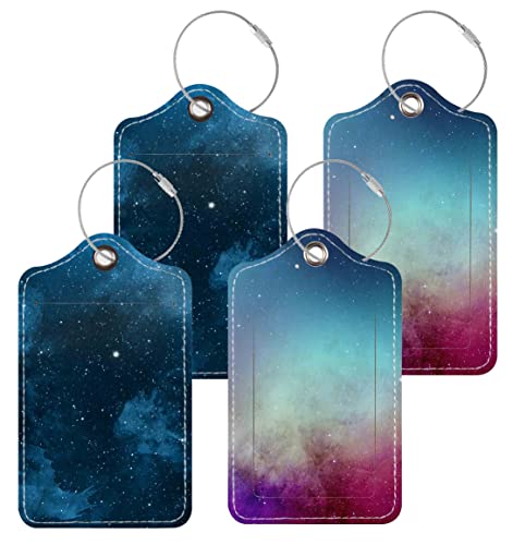 4 Pack Luggage Tags with Full Privacy Cover Stainless Steel Loop for Travel Bag Suitcase (Starry Sky)