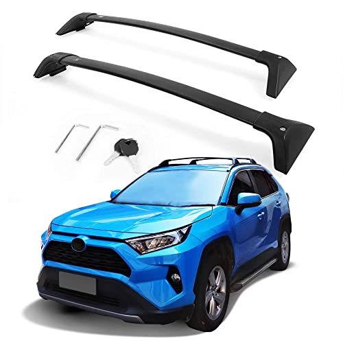 Autekcomma Roof Rack Cross Bars for Toyota RAV4 2019-2024 (Not Fit 2024 LE/Adventure/TRD Off-Road/Hybrid Woodland Edition). Anti-Theft Lock Mechanism Black Matte Aluminum Anti-Corrosion crossbars