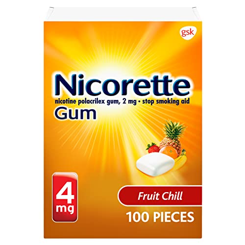 Nicorette 4 mg Nicotine Gum to Help Quit Smoking - Fruit Chill Flavored Stop Smoking Aid, 100 Count