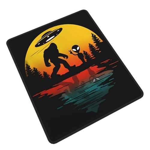 UFO Alien and Bigfoot Moon Mouse Pad, Laptop Office Desk Accessories Wireless Mouse Pad Mouse Pad Non-Slip Water Resistant Desk Mat Premium Computer Accessories