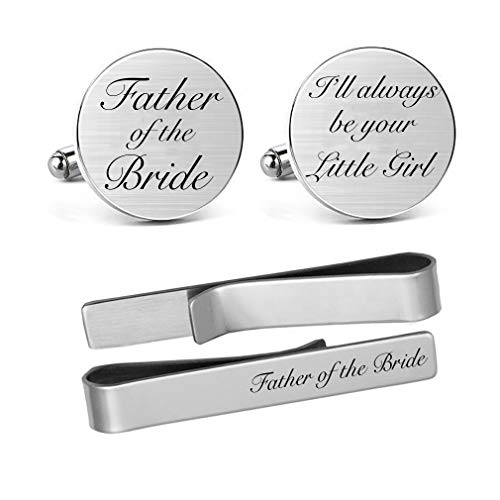 MUEEU Father of the Bride Cufflinks Keepsake Gifts Engraved I Will Always Be Your Little Girl Dad Father Tie Bar (Round Father of the bride cufflinks)