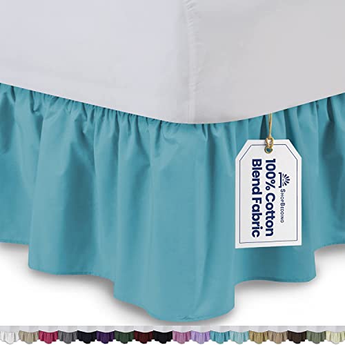 ShopBedding Ruffled Bed Skirt (Twin, Aqua) 14 Inch Drop Dust Ruffle with Platform, Poly/Cotton Fabric, Available in All Bed Sizes and 16 Colors - Blissford