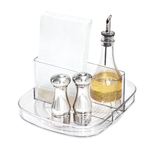 iDesign Linus Plastic Lazy Susan Napkin and Condiments Turntable Holder for Kitchen Countertops and Dining Tables, Clear