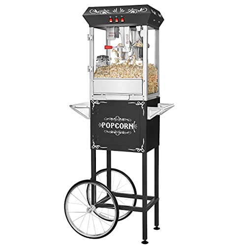 Foundation Popcorn Machine with Cart - 8oz Popper with Stainless-Steel Kettle, Warming Light, and Accessories by Great Northern Popcorn (Black)