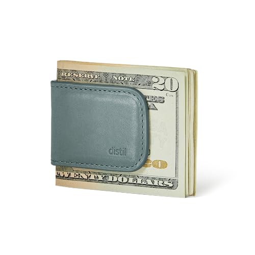 Distil Union MoneyClip - Premium Full Grain Leather Magnetic Money Clip - Holds Up to 30 Bills - Slim, Stylish, and Secure Wallet (Saltwater Blue)