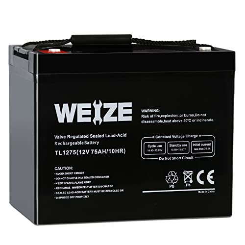 WEIZE 12V 75AH Deep Cycle Battery for Wayne ESP25 WSS30V Backup Sump Pump, Trolling Motor, Solar System, Mobility Wheelchair, General Use