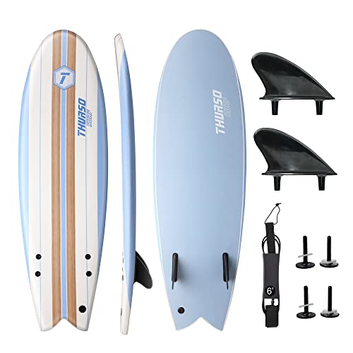 THURSO SURF Lancer 5'10'' Soft Top Foam Surfboard Fish Surf board for Kids & Adults Includes Twin Fins Double Swivel Leash EPS Core IXPE Deck HDPE Slick Bottom Non-Slip Deck Grip - Perfect for Surfing