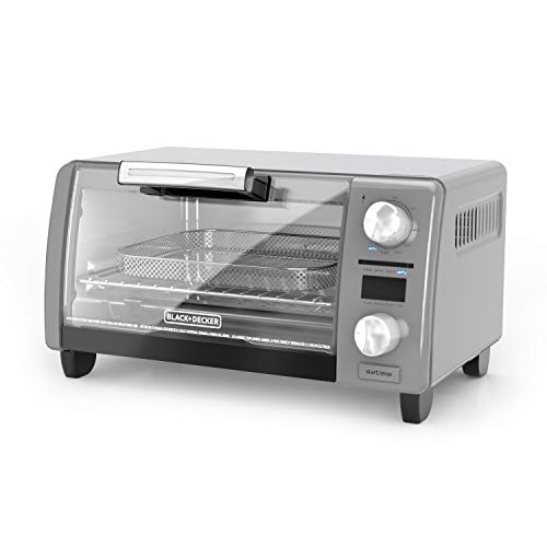 Black+Decker TOD1775G Crisp N Bake Air Fry Digital Toaster Oven, 9' Pizza or 4 Slices of Bread, Gray