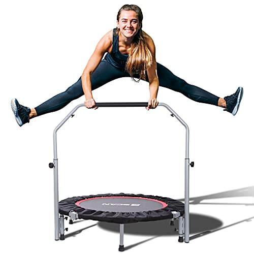 BCAN 40' Foldable Mini Trampoline, Fitness Rebounder with Adjustable Foam Handle, Exercise Trampoline for Adults Indoor/Garden Workout Max Load 330lbs