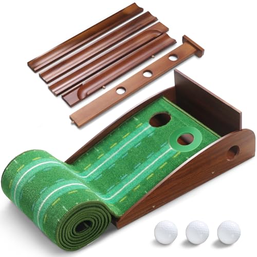 Cupohus Golf Putting Green with Ball Return for Indoors and Office, Training Accuracy Speed Golf Putting Mat Designed for Beginners to The Ultra-High Level(with 3 Golf Balls)