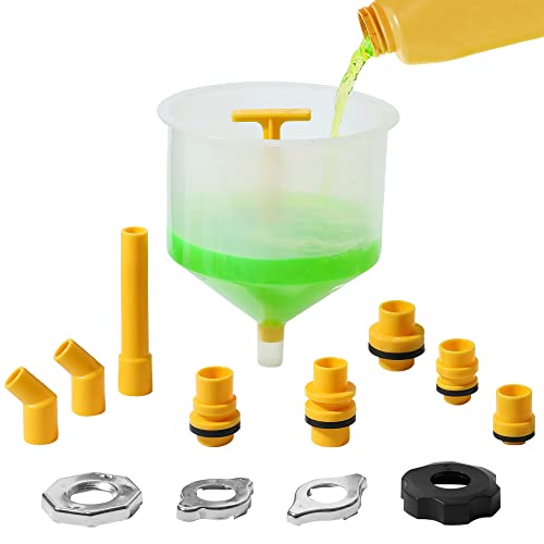 OEMTOOLS 87009 No-Spill Coolant Funnel Kit, Near Universal Fitment, Translucent, 15 Piece Set, Cooling System Funnel Allows Access To Hard-To-Reach Radiators , White