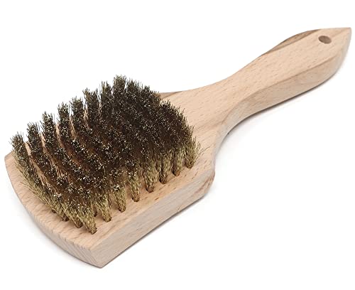 Brass Wire Utility Scrub Brush for Cleaning 9' Hardwood Handle (Made in USA)