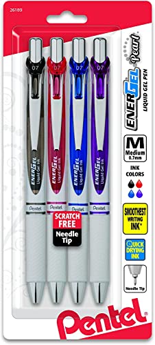 Pentel EnerGel Pearl Deluxe RTX Retractable Liquid Gel Pen, 0.7mm, 4 Pack, Assorted Colors (BLN77WBP4M)