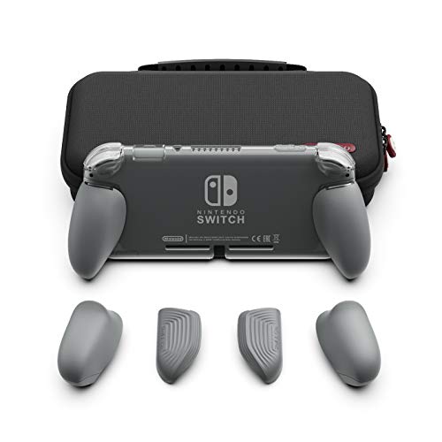 Skull & Co. GripCase Lite Bundle: A Comfortable Protective Case with Replaceable Grips [to fit All Hands Sizes] for Nintendo Switch Lite- Gray