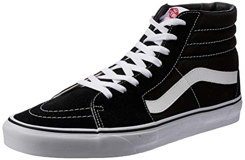 VANS Sk8-Hi Unisex Casual High-Top Skate Shoes, Comfortable and Durable in Signature Waffle Rubber Sole, Black/White, 9 Women/7.5 Men