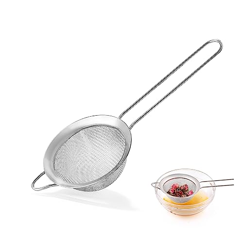 Fine Mesh Strainers for Kitchen, COKUMA Stainless Steel Metal Hand Small Mini Sieve Strainer, Cocktail Strainer Tea Coffee Juice Strainer，Food Strainer with Handlle (3.35inch, Silver)
