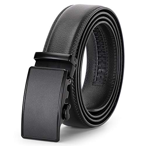 XZQTIVE Men's Ratchet Leather Belt for Dress, Sliding Automatic Buckle Belt Fit Waist up to 44 Inch (A Black, Fit pant 45-50inch)