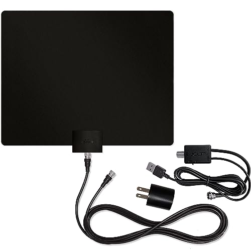 Mohu Leaf 50 Amplified Indoor TV Antenna, 60-Mile Range, UHF/VHF Multi-directional, Paper-Thin, 16 ft. Coaxial Cable, 15dB Amplifier with USB Cable, Reversibile, Paintable, 4K-Ready HDTV, MH-110584