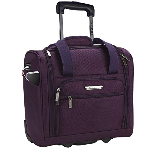 TPRC 15-Inch Smart Under Seat Carry-On Luggage with USB Charging Port, Telescoping Handles, Purple, Underseater