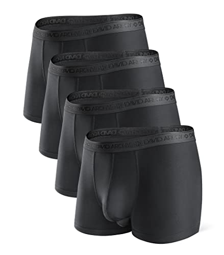 DAVID ARCHY Men's Underwear Micro Modal Dual Pouch Trunks Support Ball Pouch Bulge Enhancing Boxer Briefs for Men 4 Pack (XL, Black)