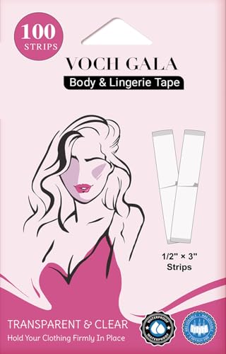 100 Strips Double Sided Tape for Fashion and Clothes, Fashion Clothing Tape, Fabric Tape to Skin, Strong Adhesive Body Tape, Clear Transparent for All Skin Shades