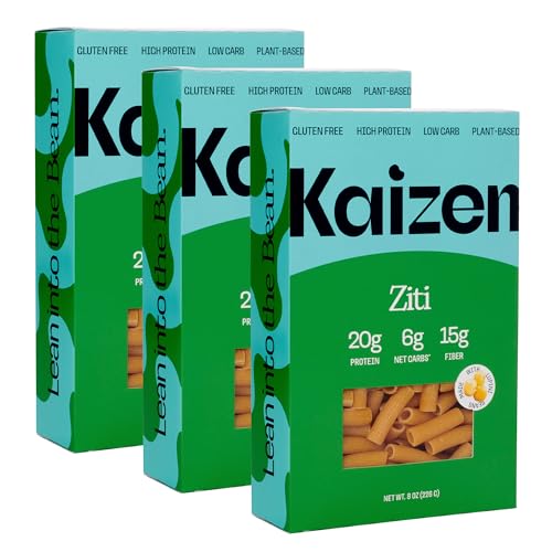 Kaizen Low Carb Keto Pasta Ziti - High Protein (20g), Gluten-Free, Keto-Friendly (6g Net), Plant-Based Lupini Noodles made w/High Fiber Lupin Flour - 8 ounces (Pack of 3)