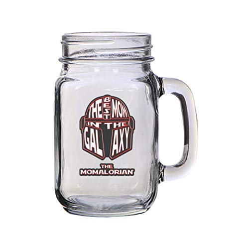 The Momalorian Best Mom in The Galaxy Bounty Hunter Text Face Parody Mother's Day for Her Mama - 16 oz Mason Jar Glass Mug for Beer Tea Wedding, Engagement Anniversary Bridal Party for Newlyweds
