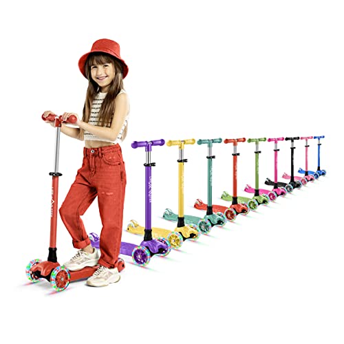 Kids Scooter – Children and Toddler 3 Wheel Kick Scooter – LED Wheel Lights Illuminate When Rolling– Adjustable Handlebar – Indoor and Outdoor Red - Lifemaster