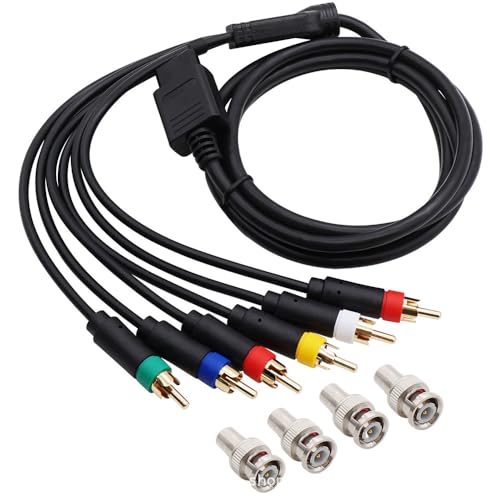 RGB RGBS Composite Cable for N64 SFC SNES NGC, Multifunctional Component Cable AV Cord with 4 BNC Connector Heads for Nintendo 64 / SFC/SNES/NGC Console