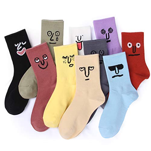 Meloday 10 PACK Crazy Funny Emotion Soothe Crew Socks Soft Cotton - 10 hilarious designs and color per pack (Soothe)