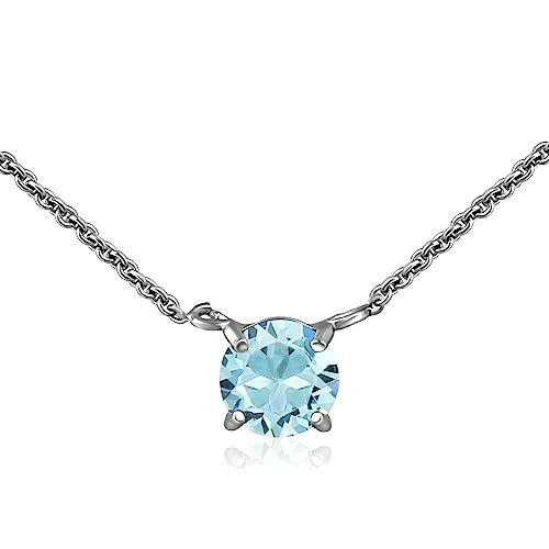 SEA OF ICE Blue Crystals Solitaire Choker Necklace – 6mm Round Austrian Crystals Solitaire for Women and Men, 13' Plus 3' Extender - March Birthstone Necklace