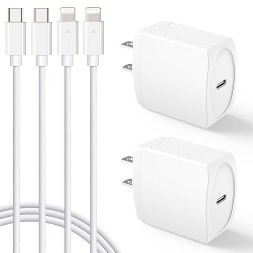 20W USB C Fast Charger 10 FT Compatible with iPhone 14 13 12 11 XS XR X 8 iPad, 2 Pack PD Wall Charger Block with 10FT Long Type C Lightning Cable (White)