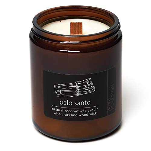 Hemlock Park Crackling Wood Wick Candle Handcrafted with Natural Coconut Wax and Essential Oils (Palo Santo, Standard 8 oz)