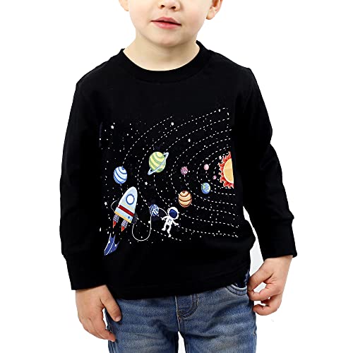 Boys Space Planet Shirts Toddler Boy Long Sleeve Tee Shirt Cartoon Sport Pullover Tops Clothes for Kids 5T