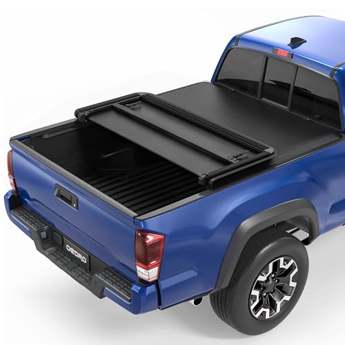 oEdRo Soft Tri-fold Truck Bed Tonneau Cover On Top Compatible with 2016-2023 Toyota Tacoma with 6 ft Bed, Fleetside with Track Rail System(Excl. Trail)