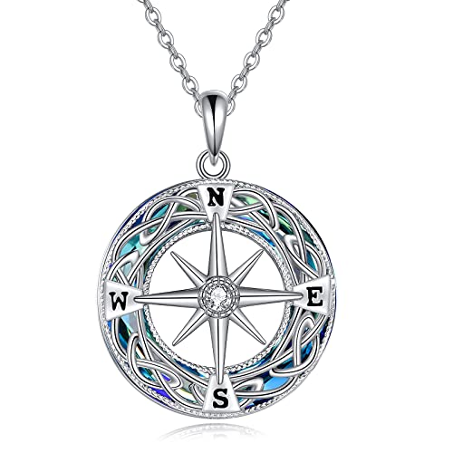 ONEFINITY Compass Necklace Sterling Silver Celtic Knot Abalone Shell Necklace Graduation Friendship Talisman Travel Necklace Inspirational Graduation Gift Jewelry Gifts for Women