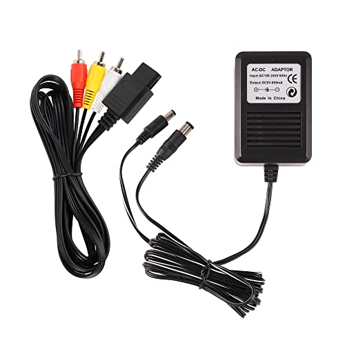 SNES Power Supply and AV Cable, AC Power Cord and Audio Video RCA AV Cable Compatible with Super Nintendo, SNES Power Adapter & AV Cord Bundle Set