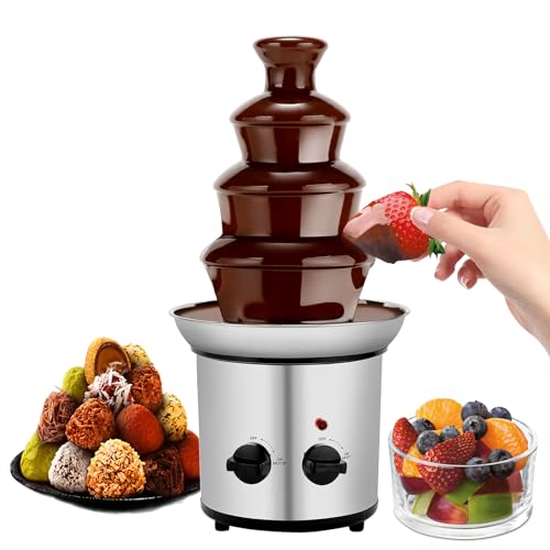 Electric Chocolate Fondue Fountain Machine for Parties 4 Tiers Hot Chocolate Fondue Tower for Nacho Cheese, BBQ Sauce, Liqueuers, 18inch Tall