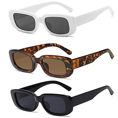 Tskestvy 3 Pack Women’s Rectangle Sunglasses Retro Trendy Square Vintage Glasses Pack 90s Y2K Aesthetic Accessories (A)