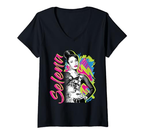 Womens Selena Quintanilla - Selena Colorful Retro V-Neck T-Shirt