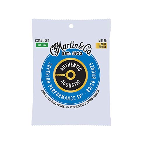 Martin Authentic Acoustic Guitar Strings, Superior Performance Extra Light 10-47, 80/20 Bronze