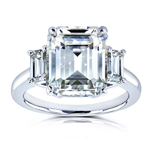 Kobelli 5 1/2 Carat TGW Three Stone Emerald Cut Moissanite Statement Engagement Ring in 14k White Gold - Size 7.5