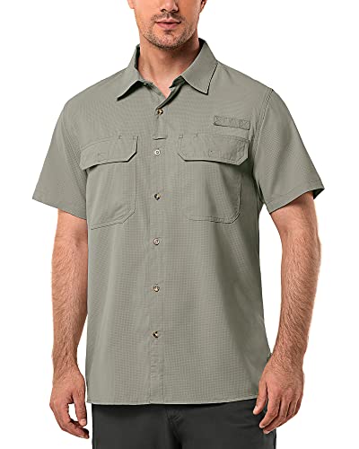 33,000ft Men's UPF 50+ UV Short Sleeve Hiking Fishing Shirt Quick Dry Cooling PFG Sun Protection Shirt for Travel Safari Gray Green